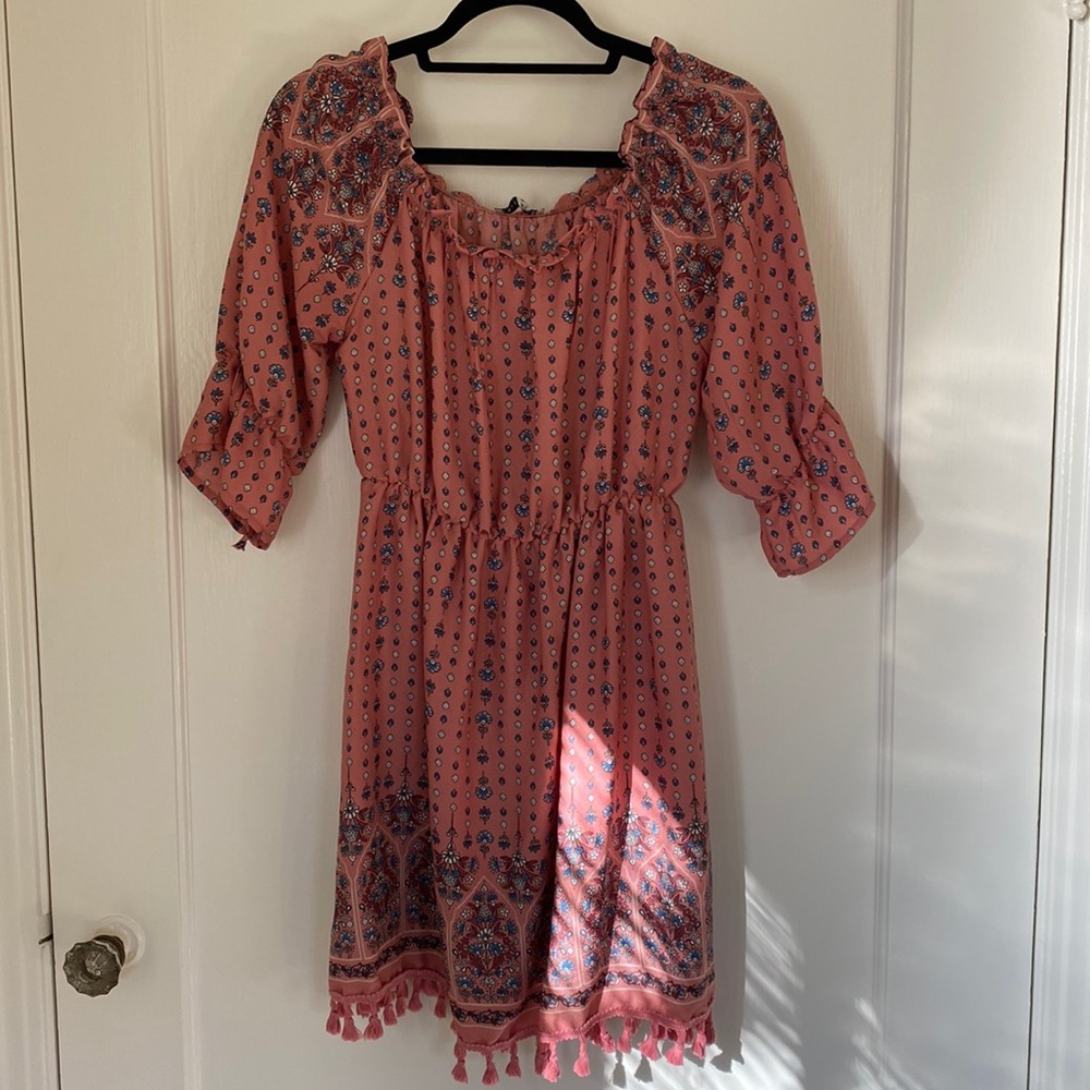 Pink pattern off the shoulder dress